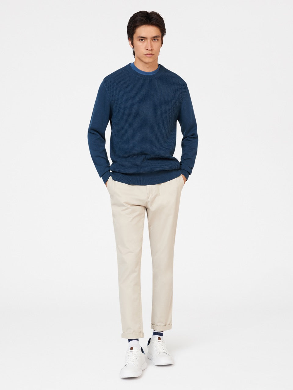 Ben Sherman Textured Crewneck Knitwear Indigo | OTMG39625