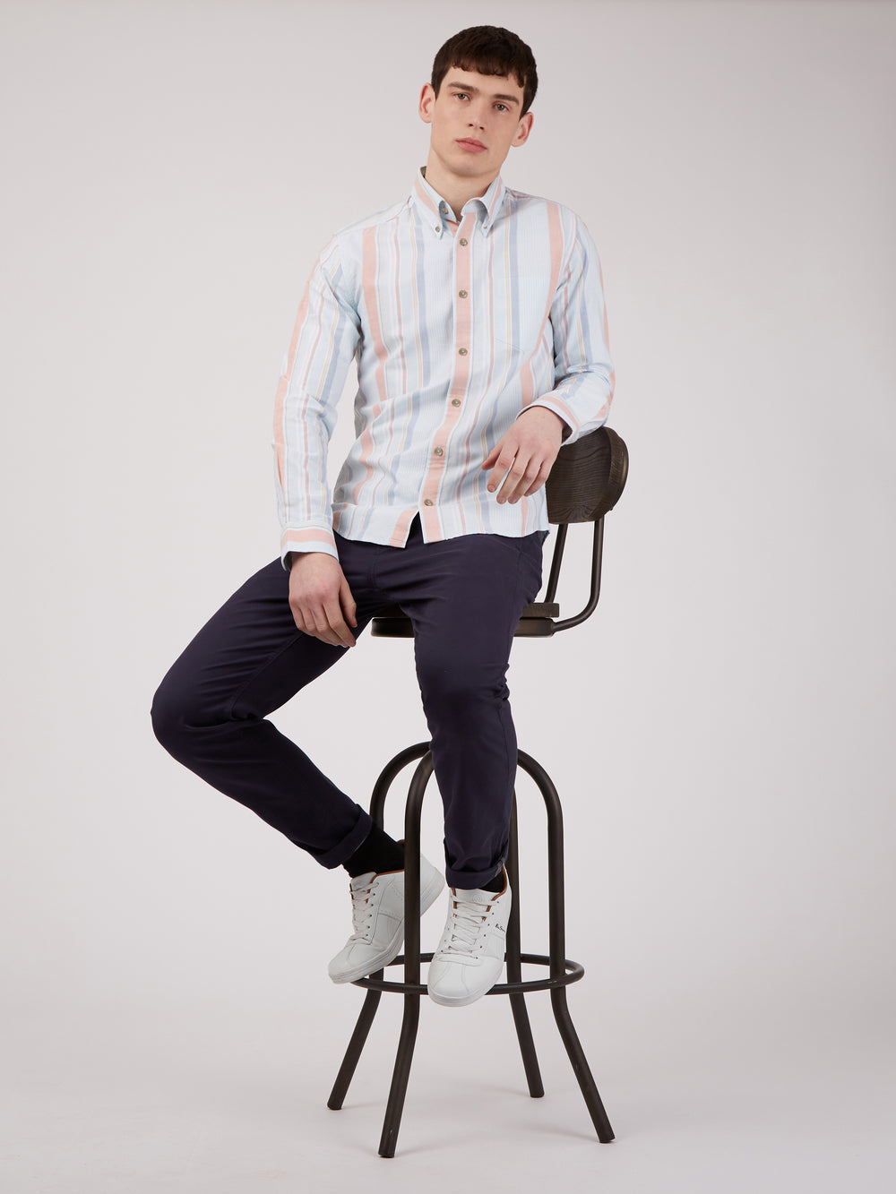 Ben Sherman The Oxford Ivy Stripe Long-Sleeve Shirts Blue | NYXK42850