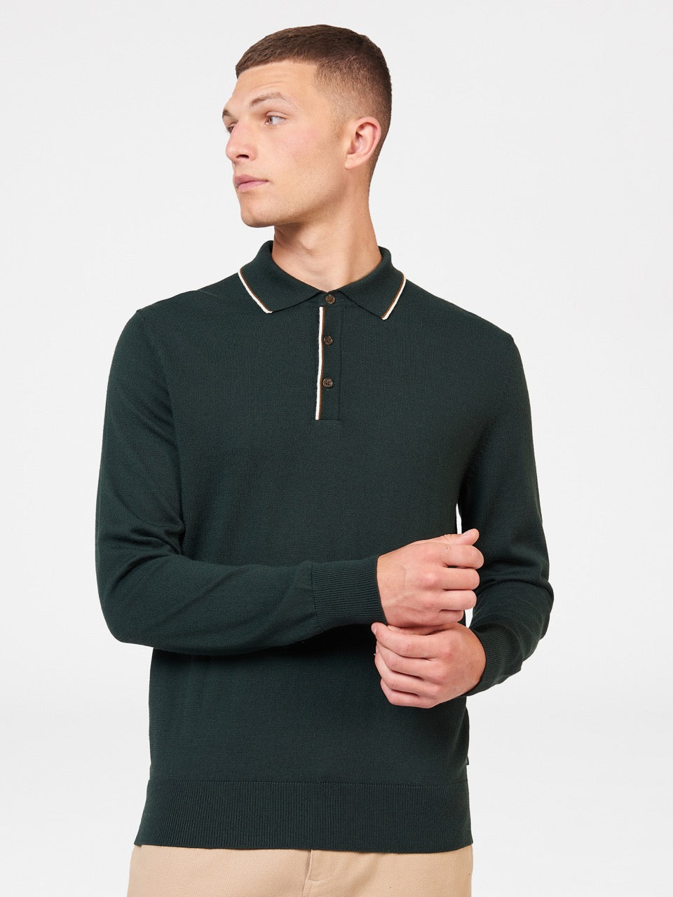 Ben Sherman Tipped Merino Polo Neck Sweaters Dark Green | FINZ04169