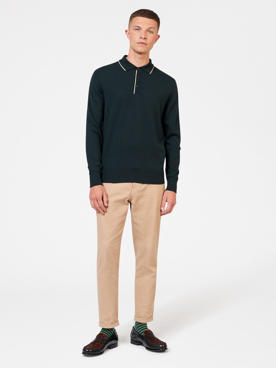 Ben Sherman Tipped Merino Polo Neck Sweaters Dark Green | FINZ04169