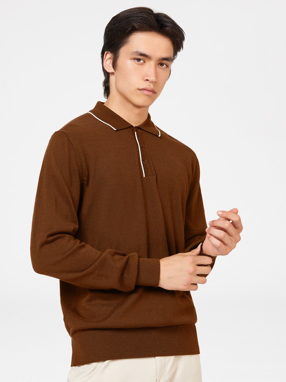 Ben Sherman Tipped Merino Polo Neck Sweaters Brown | AZQP89175