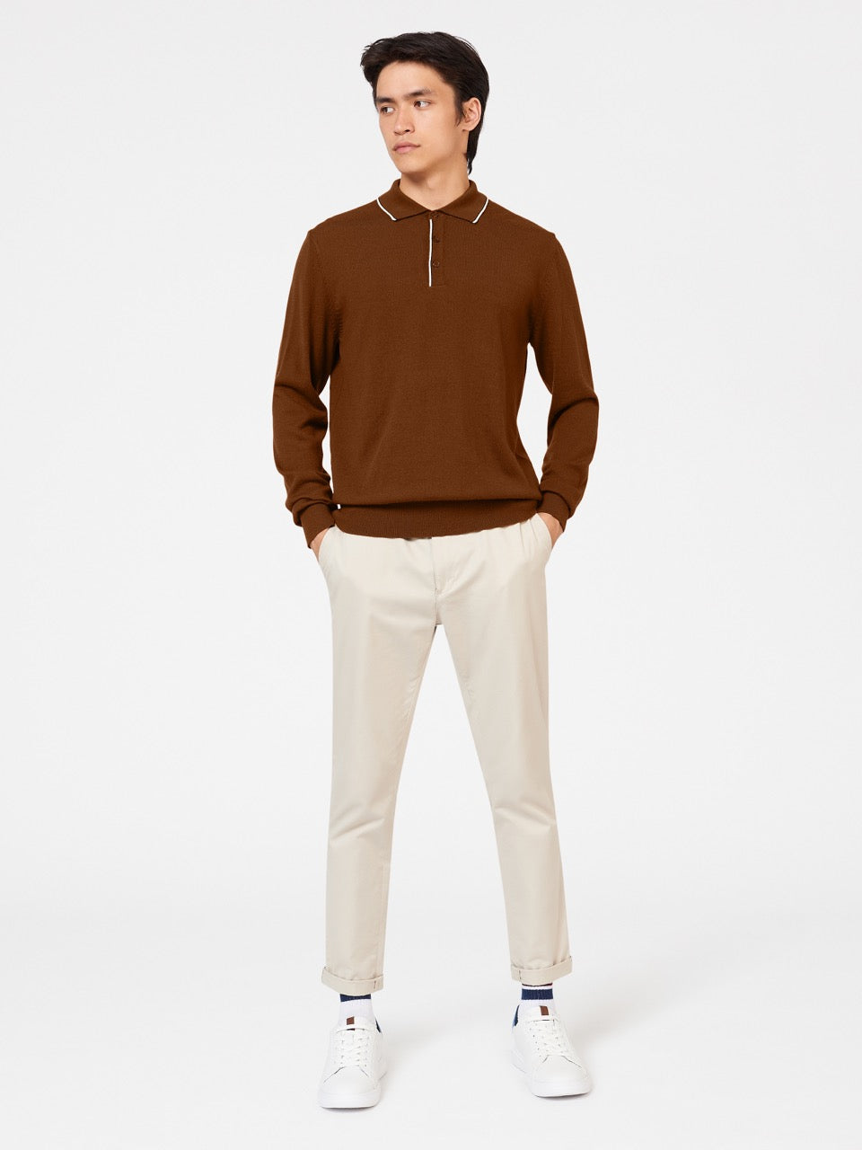 Ben Sherman Tipped Merino Polo Neck Sweaters Brown | AZQP89175