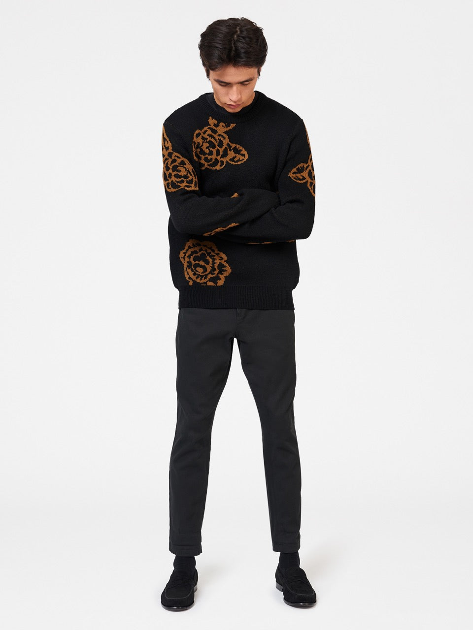 Ben Sherman Winter Floral Knitwear Black | WVLO12453